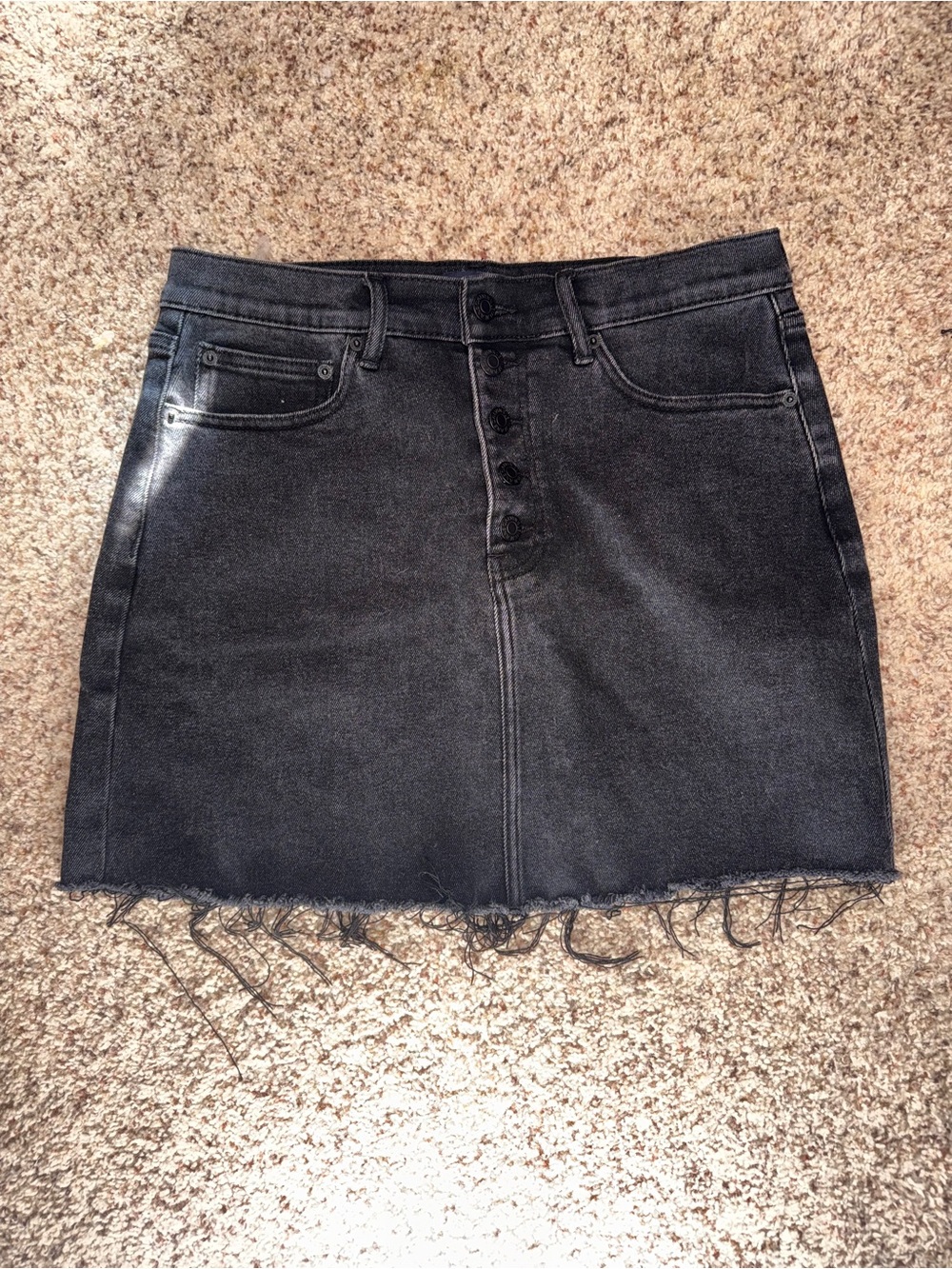 Calvin Klein Jeans Black Denim Button-Front Frayed Mini Skirt